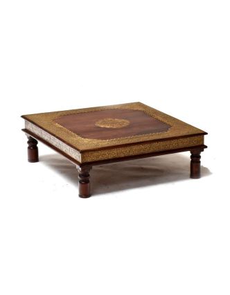Čajový stolek z palisandru, mosazné kování, ruční práce, 60x60x20cm