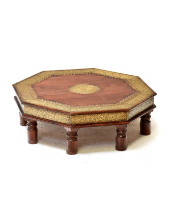 Oktagonální stolek z palisandrového dřeva, mosazné kování, ruční práce