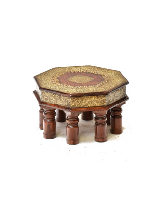 Oktagonální stolek z palisandrového dřeva, mosazné kování, ruční práce