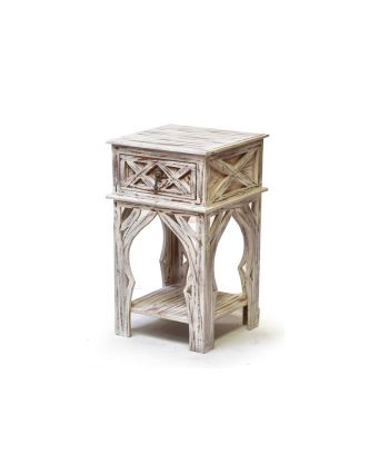 Noční stolek  se šuplíkem, bílá patina, mango, 40x40x60cm