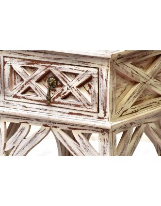 Noční stolek  se šuplíkem, bílá patina, mango, 40x40x60cm