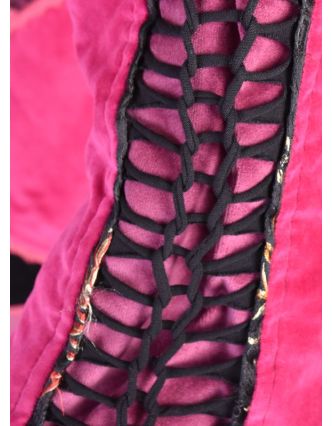 Černo-růžový sametový kabátek s kapucí, patchwork a Chakra tisk, pletení