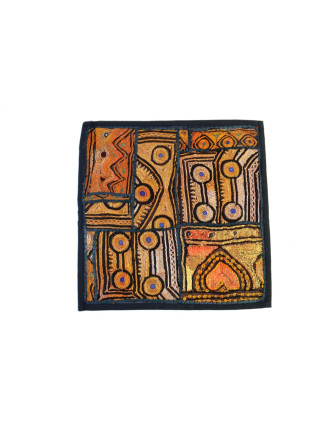 Hnědý patchworkový povlak na polštář Kali Zari, výšivka, ruční práce, 40x40cm