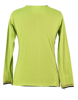 Zelené tričko s dlouhým rukávem a mandalou, ruční výšivka