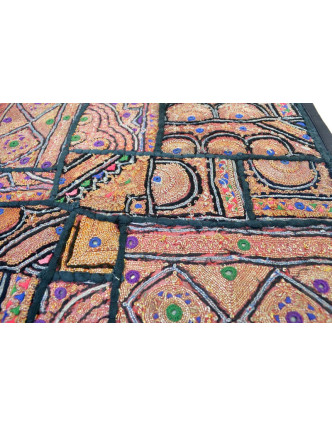 Hnědý patchworkový povlak na polštář Kali Zari, výšivka, ruční práce, 40x40cm