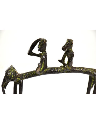 Dva jezdci na slonu, zelená patina, tribal art, 20x5x16,5cm