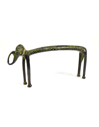 Slon, zelená patina, tribal art, 21x5x10cm