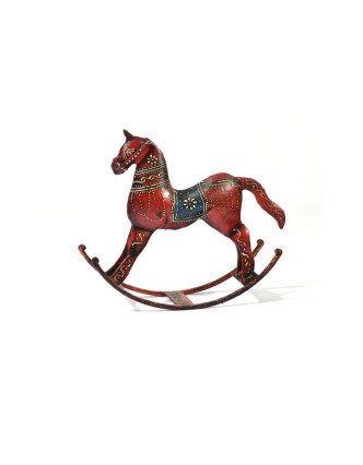 Kovový houpací kůň, červený ručně malovaný, 20x21x6,5 cm