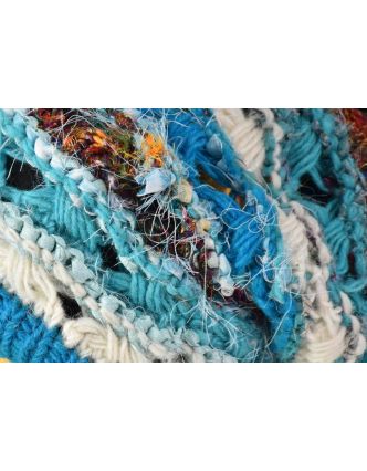 Vlněná čepice, patchwork vlna, bavla, hedvábí, tyrkysová