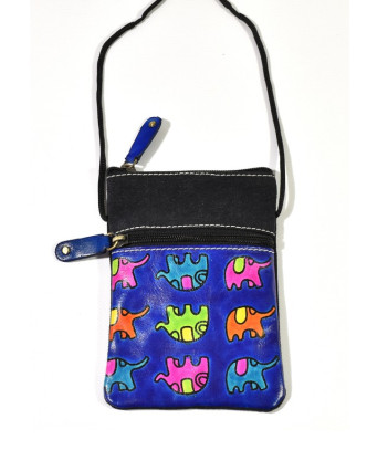 Malá kabelka "All elephants", fialová, ručně malovaná kůže, bavlna,16,5x11,5