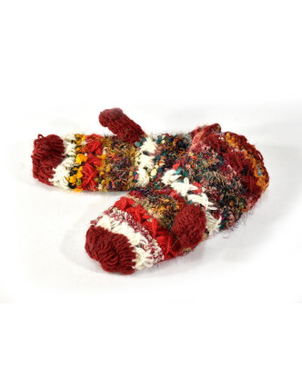 Vlněné rukavice palčáky, patchwork (vlna, bavlna, hedvábí)