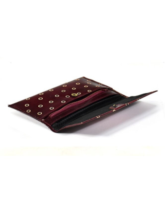 Ručně malovaná kožená peněženka, set 3 ks, Two Cat, vínová, velká 20x12cm