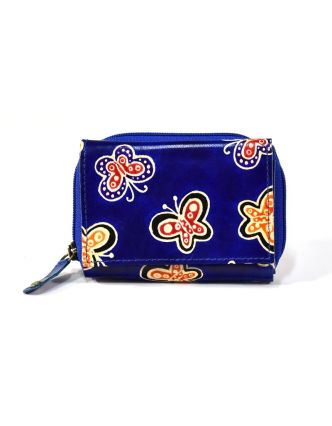 Kožená peněženka, design ,,butterfly", modrá, 12x9cm