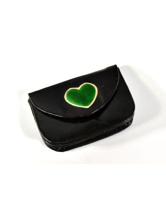 Peněženka na drobné, černá, ručně malovaná kůže, "heart"
