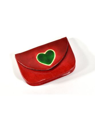 Peněženka na drobné, červená, ručně malovaná kůže, "heart"