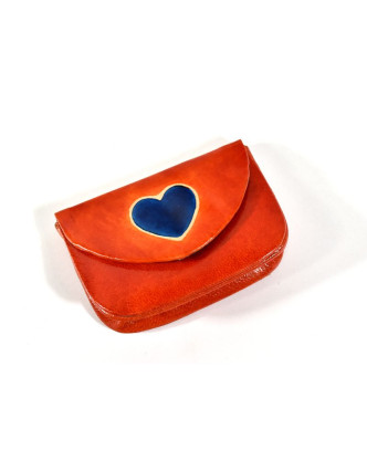 Peněženka na drobné, oranžová, ručně malovaná kůže, "heart"