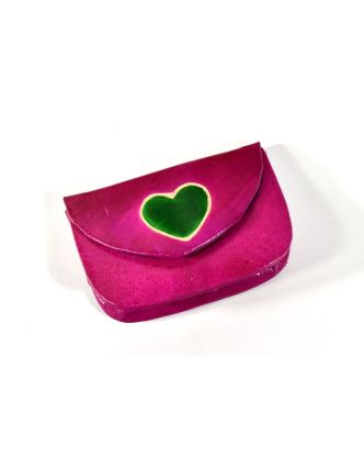 Peněženka na drobné, růžová, ručně malovaná kůže, "heart"