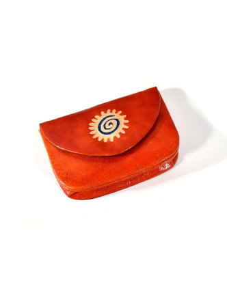 Peněženka na drobné, oranžová, ručně malovaná kůže, "spiral sun"