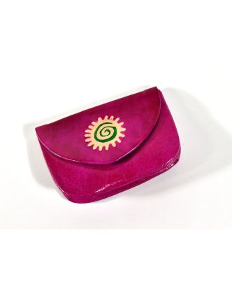 Peněženka na drobné, růžová, ručně malovaná kůže, "spiral sun"