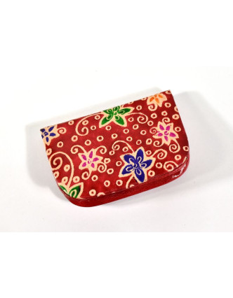 Peněženka na drobné, červená, ručně malovaná kůže, "ornament"