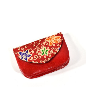 Peněženka na drobné, červená, ručně malovaná kůže, "ornament"