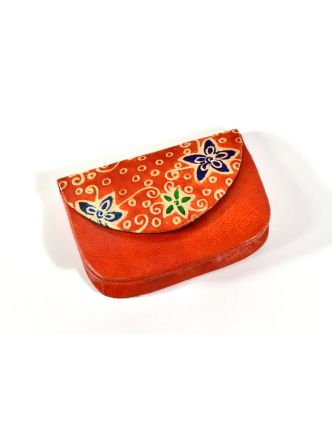 Peněženka na drobné, oranžová, ručně malovaná kůže, "ornament"