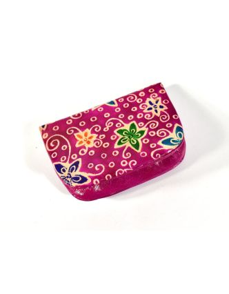 Peněženka na drobné, růžová, ručně malovaná kůže, "ornament"
