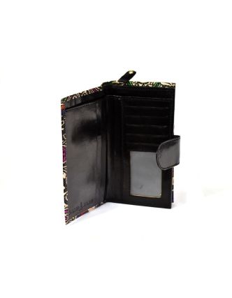 Ručně malovaná kožená peněženka, Paisley, černá, 18x10cm