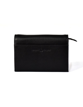 Luxusní peněženka z měkké kůže, černá, design flowers, 16x11cm