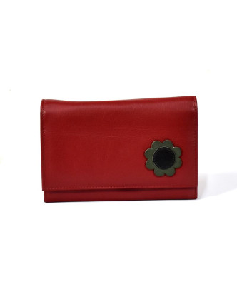 Luxusní peněženka z měkké kůže, červená, design flowers, 16x11cm