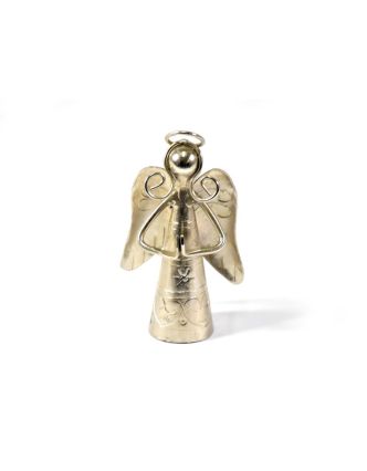 Soška se zvonečkem, anděl se sepjatýma rukama, ručně tepaný kov, 11cm