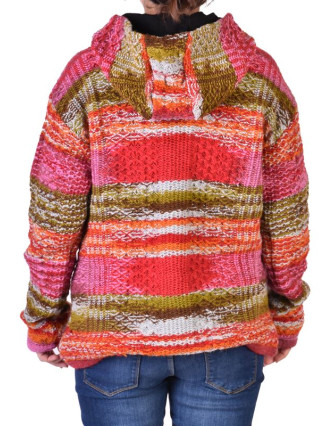 Vlněný svetr s kapucí a kapsami, unisex, mulatibarevný