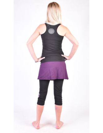 Černé tříčtvrteční kalhoty se sukní na jógu z bio bavlny, Chakra potisk a výšivk