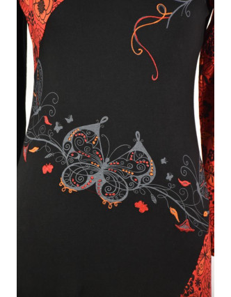 Krátké čermo-červené šaty s dlouhým rukávem, Butterfly design, výšivka