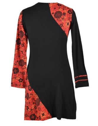 Krátké čermo-červené šaty s dlouhým rukávem, Butterfly design, výšivka