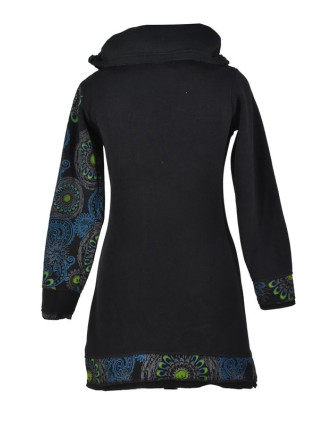 Černo-zelené zimní mikinové šaty s límečkem, Mandala potisk