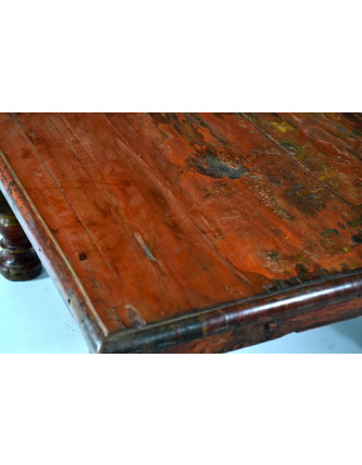 Čajový stolek z teakového dřeva, antik, červená patina, 55x55x28cm