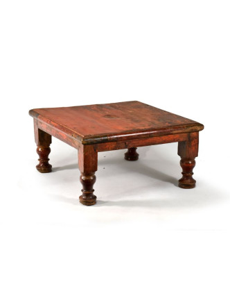 Čajový stolek z teakového dřeva, antik, červená patina, 55x55x28cm