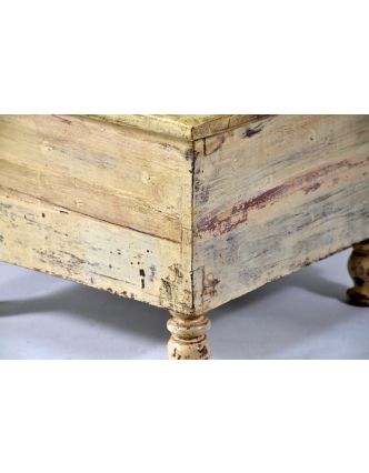 Stolek z teakového dřeva, antik, krémová patina, 45x45x32cm