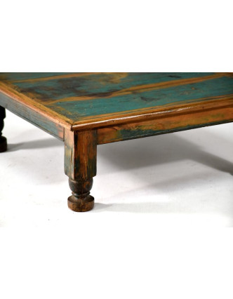 Čajový stolek z teakového dřeva, antik, zelená patina, 45x45x18cm