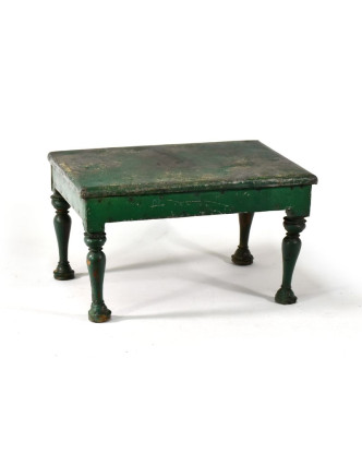 Čajový stolek z teakového dřeva, pobitý plechem, antik, zelená patina,31x42x24cm