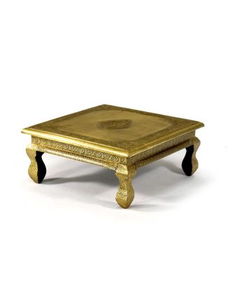 Čajový stolek zdobený mosazným kováním, mangové dřevo, 41x41x19xm