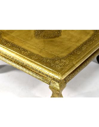 Čajový stolek zdobený mosazným kováním, mangové dřevo, 41x41x19xm