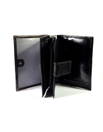 Kožená peněženka "Paisley design", černá, ručně malovaná, 13x10cm