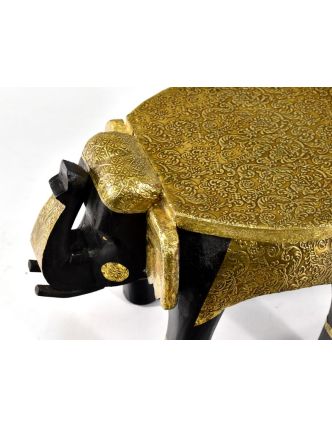 Stolička ve tvaru slona zdobená mosazným kováním, 40x27x30cm