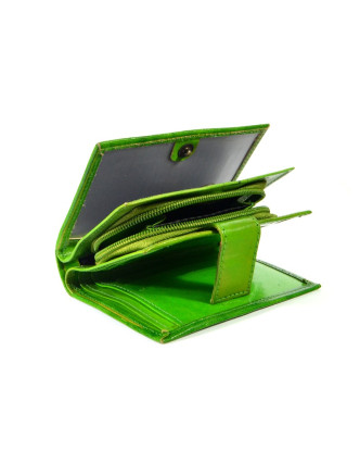 Kožená peněženka "Paisley design", zelená, ručně malovaná, 13x10cm