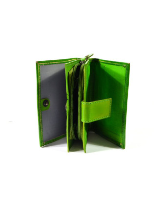 Kožená peněženka "Paisley design", zelená, ručně malovaná, 13x10cm