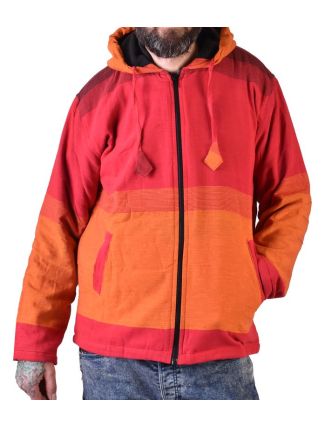 Pánská červeno-oranžová bunda s kapucí zapínaná na zip