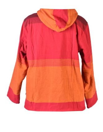 Pánská červeno-oranžová bunda s kapucí zapínaná na zip