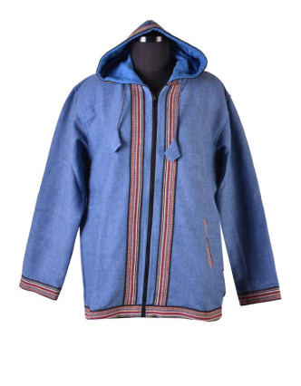 Pánská modrá bunda s kapucí zapínaná na zip
